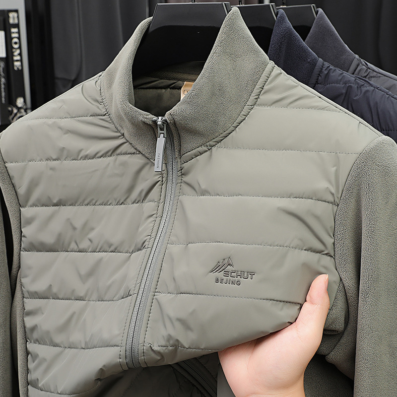 Men's Stand Collar New Warm Casual Jacket in Stock Autumn and Winter Solid Color Contains Wool Fleece All-Match Men's Outerwear