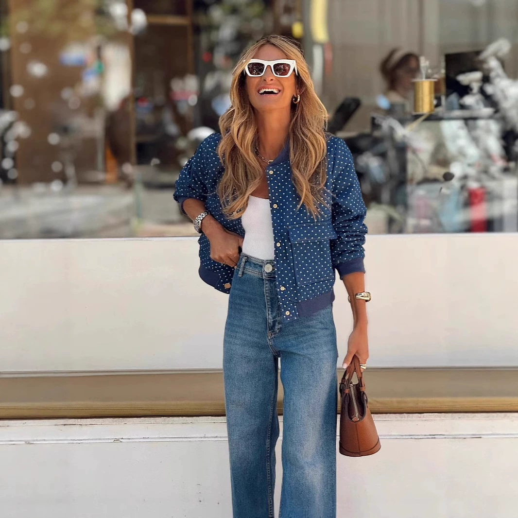 Европейские и американские трансграничные осенние модные повседневные мужские и женские куртки Amazon в горошек, внешняя торговля