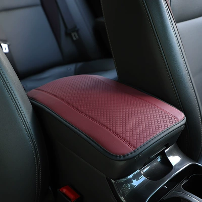 Armrest box pad fiber leather embossed, double-stitched, non-slip - fiber-embossed-armrest-pad-wine-red