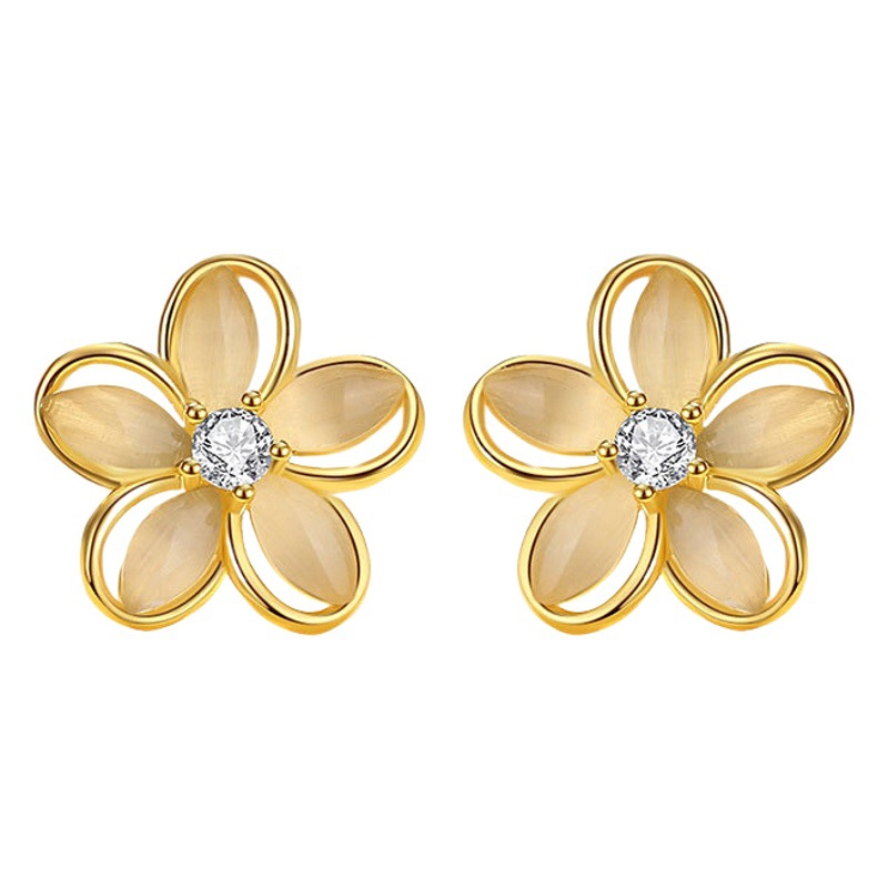 Luz de lujo estilo Stud pendientes de plata esterlina 925 flor Stud pendientes Mujer Flor de cerezo estilo japonés y coreano de alta calidad ópalo moda pendientes de moda