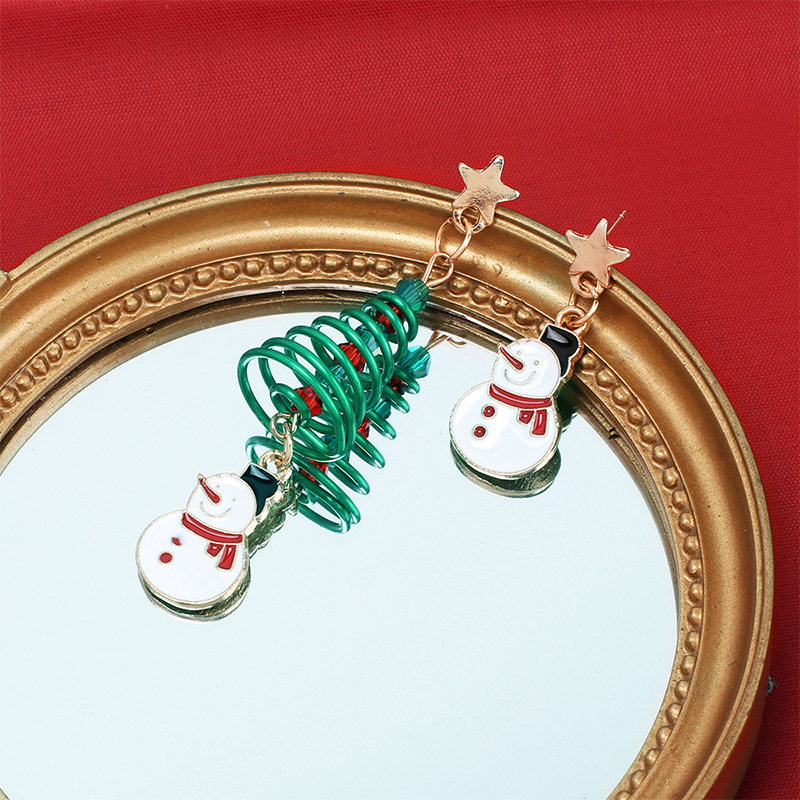 Fashion Personality Design Sense Asymmetric Christmas Earrings Combination Snowflake Christmas Tree Snowman Earrings display picture 6
