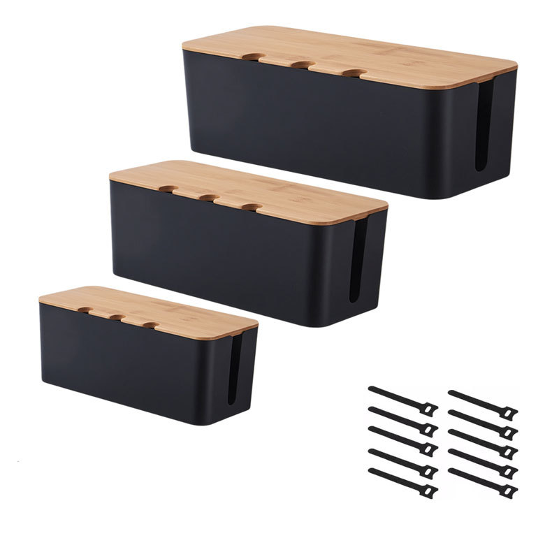 caja de cable eléctrico con agujero cubierta de madera de bambú caja de cable de escritorio placa de enchufe fila de enchufe caja de almacenamiento cargador de cable de alimentación caja de concentrador