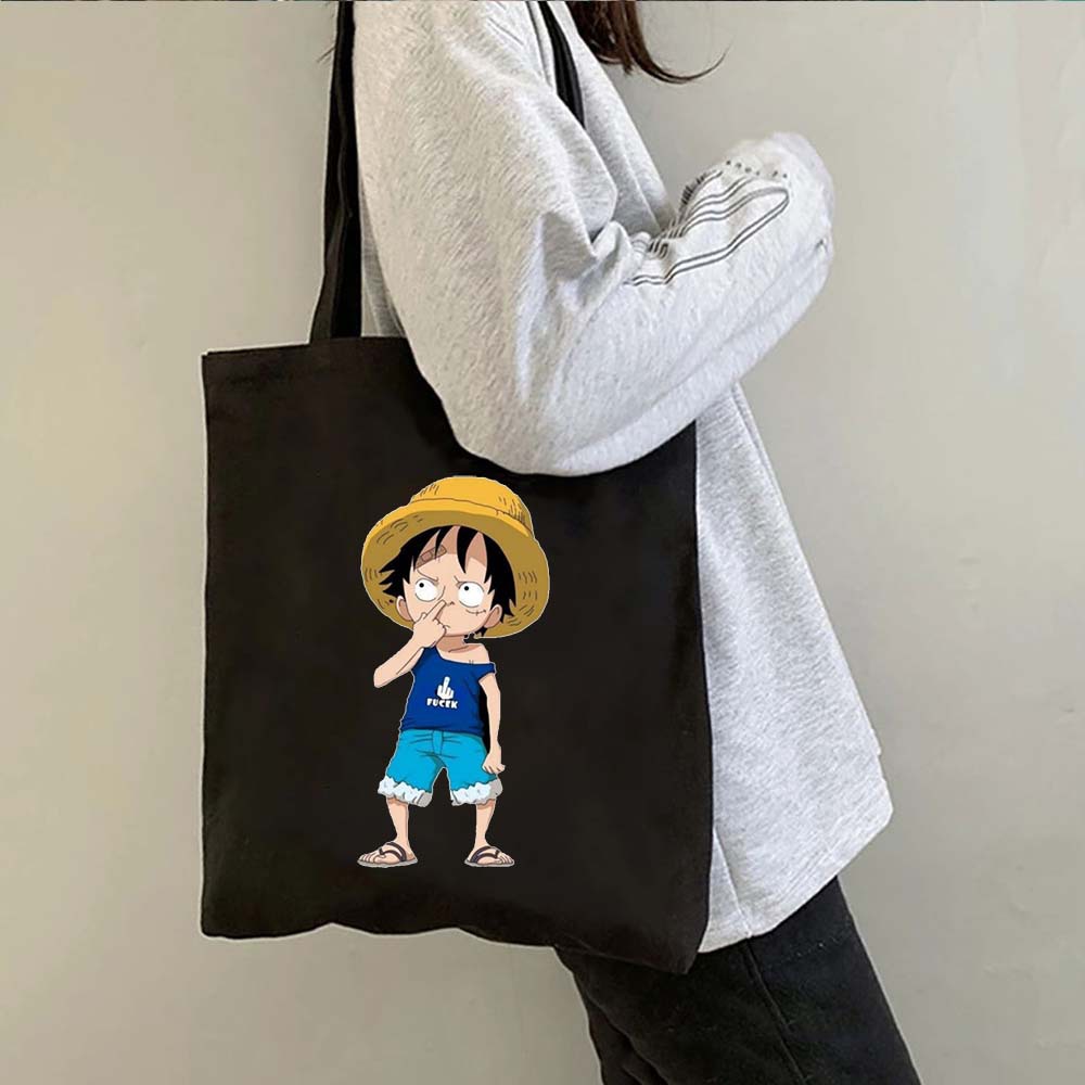 Una pieza de una pieza luffy anime impreso bolsa de lona bolsa de hombro bolsa plegable bolsa de compras