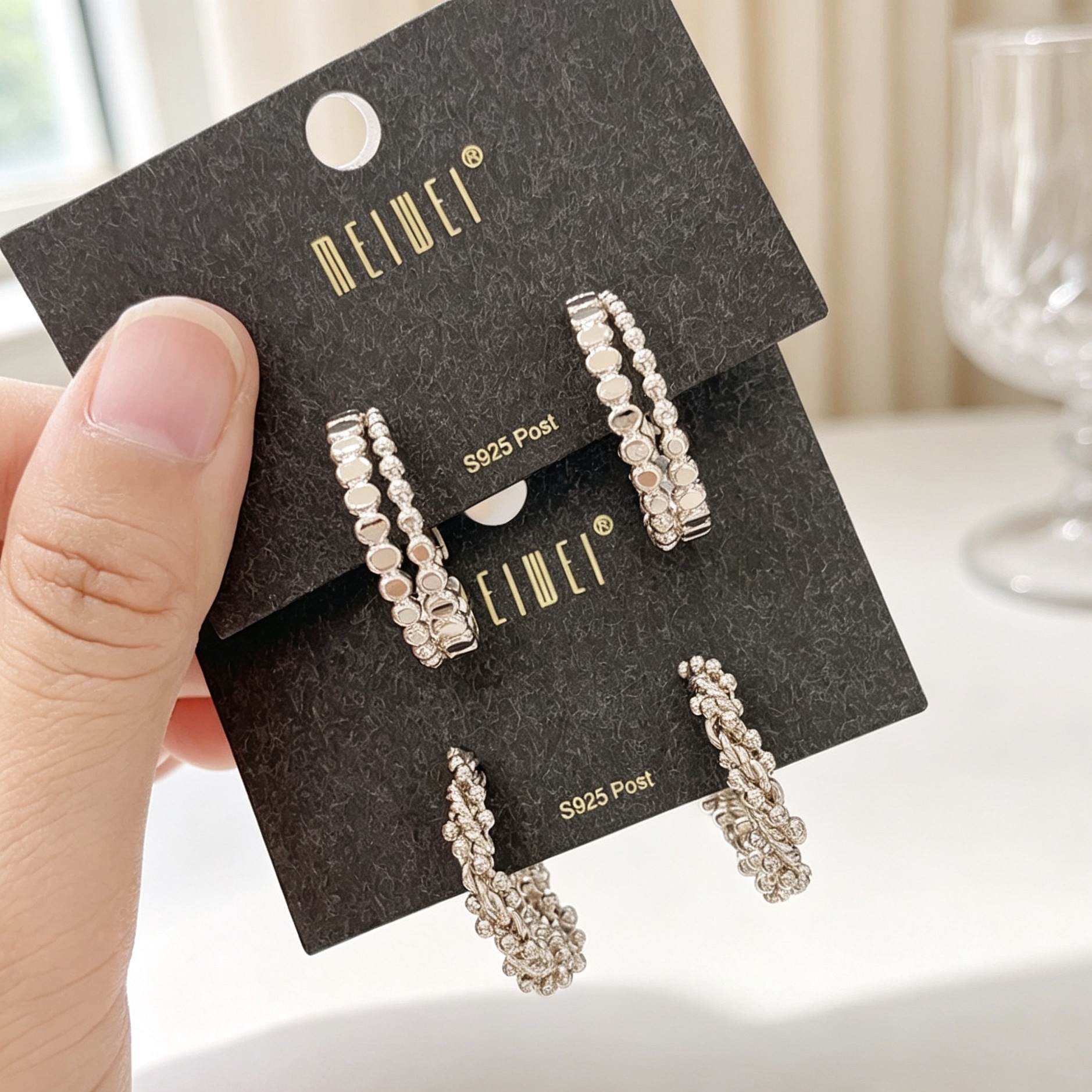 S925 Silver Needle Double-Layer Honeycomb C-Shaped Hoop Earrings for Women, Light Luxury Heavy Craftsmanship, Coffee Gold Color Hoop Earrings for Women