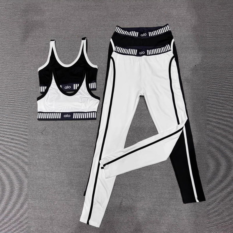 High-Quality Alo Cross-Border Shock-Proof Vest + Slim-Fitting Pants Two-Piece Yoga Suit for Women's Sports Style