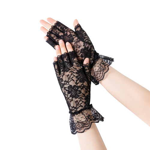 Summer women's lace half-finger sunscreen gloves with touch screen, riding, driving, electric car, wedding