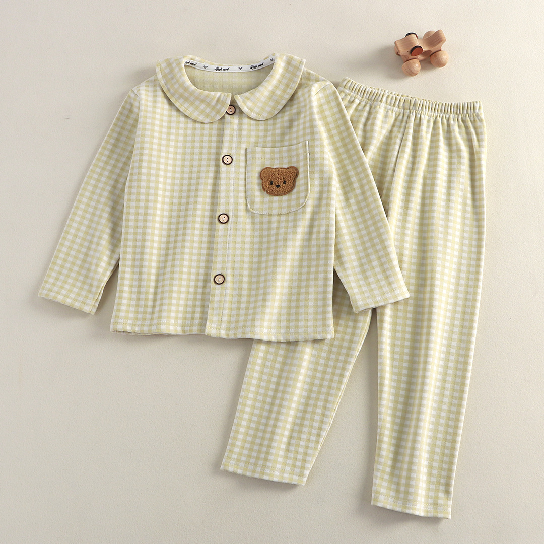 Ropa de niños para niños conjunto de ropa de hogar niños cuadrados de terciopelo cálido bordado muñeca pijamas para niños ropa de hogar