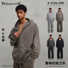 街头制燥|2025秋季欧美潮牌重磅拉链连帽卫衣毛圈运动帽衫男外贸