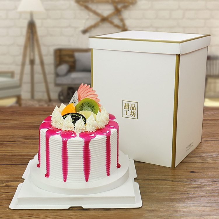 6寸烘焙糕点包装盒白卡纸质加高生日蛋糕盒方形手提蛋糕盒现货