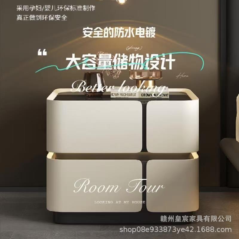 無垢材のベッドサイドキャビネット、モダンでシンプルな家庭用小さなソファベッドサイドキャビネット、軽くて豪華なクリームスタイルの収納キャビネット、寝室|undefined