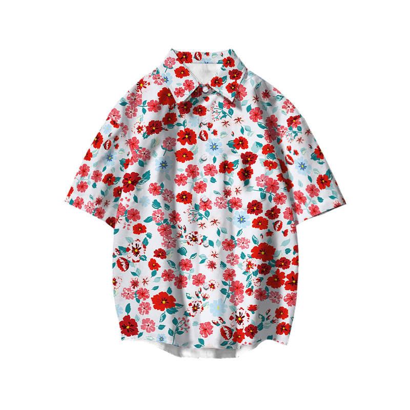 Cross-border Source 3D Floral Pattern Short-sleeved Shirt Summer Beach Shirt Loose Casual Seaside Surfing Beach Clothes