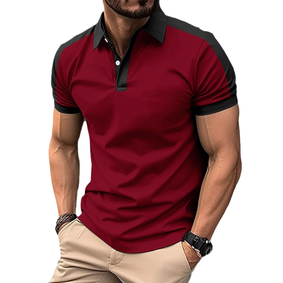 Amazon nueva camisa de polo casual de los hombres transfronterizos moda solapa Botón de negocios color a juego camiseta top