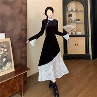 Плюс размер, новая улучшенная версия чиносери, юбка Cheongsam, весна и осень 202, новая длинная юбка для похудения с кружевом для женщин