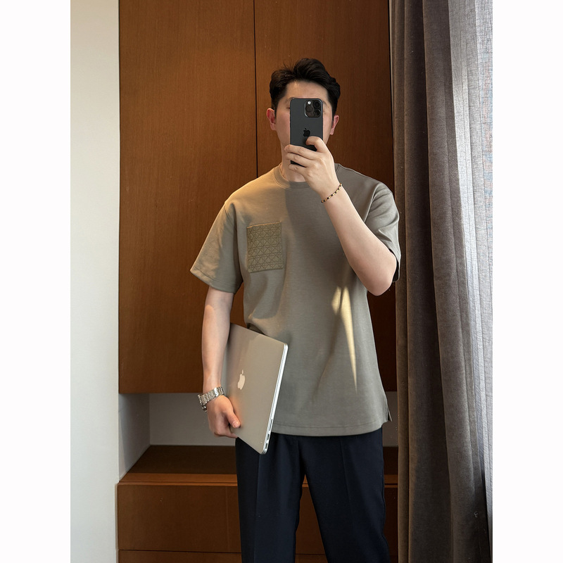 【Bv Edition】Weaving Experts! Skin-Friendly, Breathable Organic Cotton Men's Summer Round-Neck Pocket Loose Short-Sleeve T-Shirt