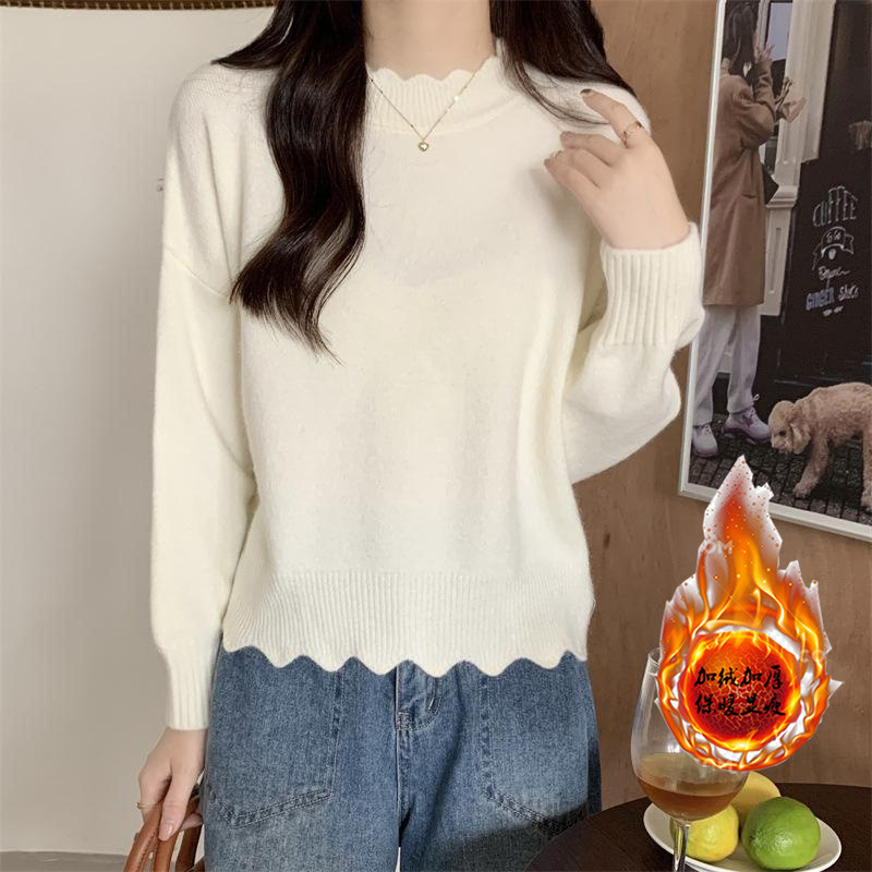 Japanese cute short fleece knitted sweater
