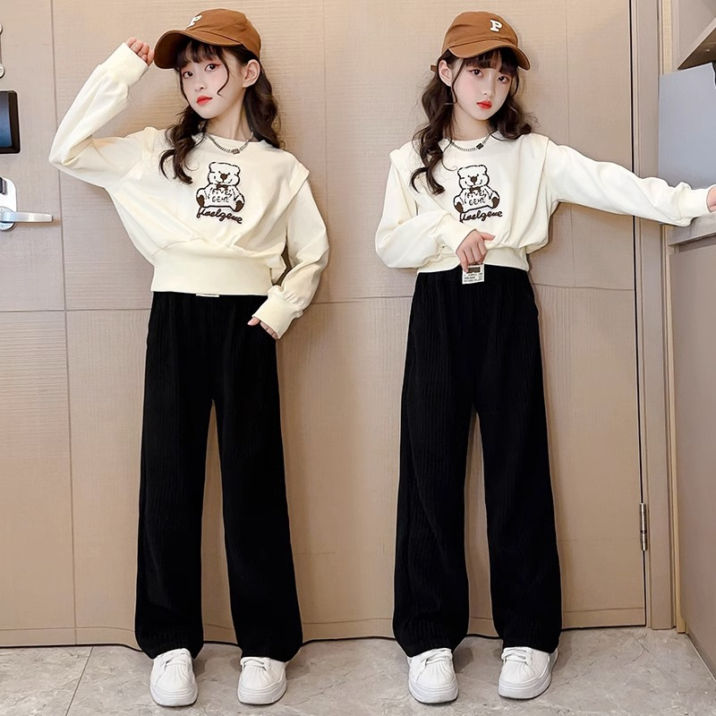 Traje para Niñas Ropa de primavera 2023 nuevo estilo occidental de moda Pantalones anchos casuales para niños Internet celebridad medio y grande traje de dos piezas para niños moda