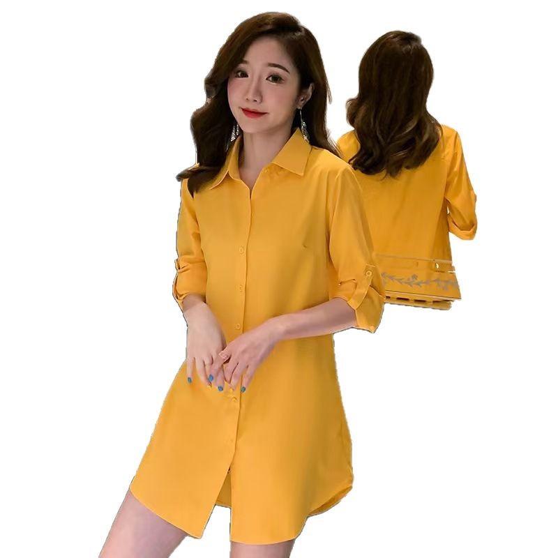 화이트 셔츠 여자 봄 · 가을 새 긴팔 느슨한 한국식 올매치 플러스 사이즈 여자 중견 BF베이스 셔츠