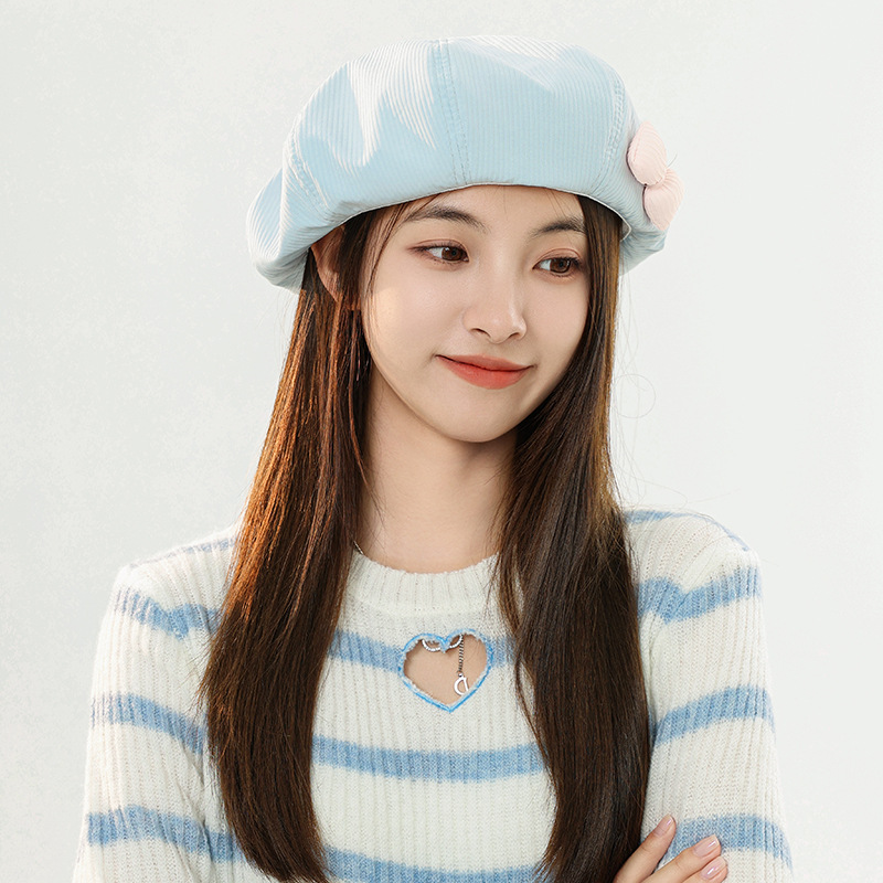 Cappello donna autunno e inverno tinta unita fiocco berretto genitore-bambino coreano versione bianco dolce bocciolo cappello retrò pittore cappello_voghion.com