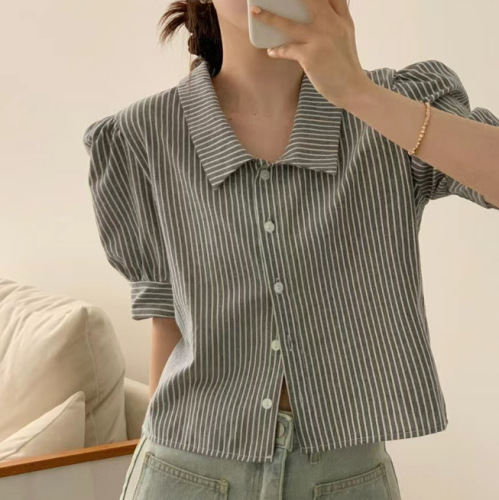 Women's Short Sleeve Plaid Button-Down Collar Shirt from Korean Instagram