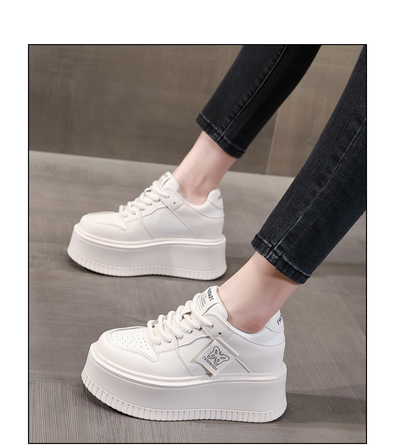 Giày sneaker nữ đế bánh xốp tăng chiều cao bên trong, phối đơn giản mùa hè thu 2024 — Màu be, Màu đen chi tiết 15