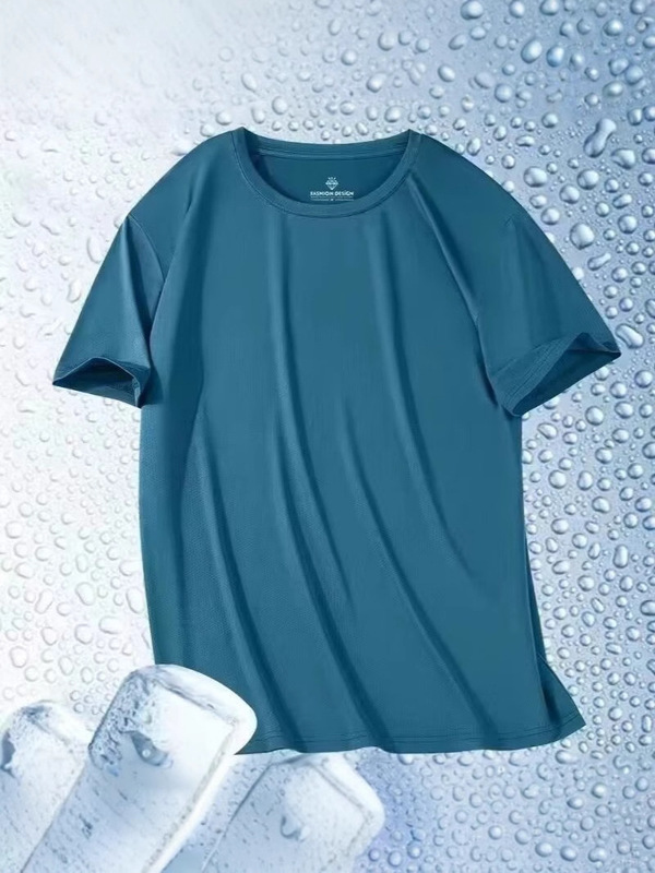 速乾性アイスシルクメッシュ半袖Tシャツメンズ夏の新しい通気性ランニングスポーツメンズ半袖紳士服T|undefined