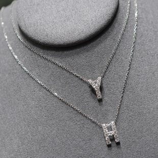PT950 Platinum Cultivation Diamond Necklace 26 English Alphabet Pendant ins Tide Overlapping Versatile Elegant Clavicle Chain