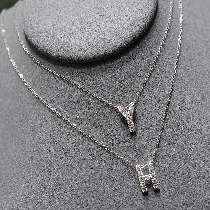 PT950铂金培育钻项链26英文字母吊坠ins潮叠戴百搭气质锁骨链|ms