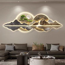 新中式客厅装饰画山水led灯画迎客松沙发背景墙挂画大气高档壁画