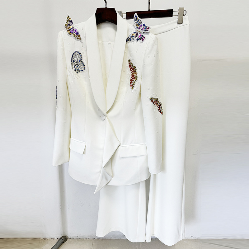 GraceChic GraceChic In Stock 2025 New Celebrity Fashion Heavy Craft Three-Dimensional Butterfly Beaded Rhinestone Suit Long Pants Two-Piece_ecoleips.com