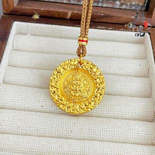 Gold shop with high color Vietnam sand gold ancient method carved auspicious words yellow god of wealth pendant five way god of wealth pendant wholesale