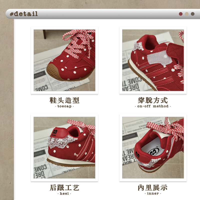 XSHX波点小德训｜女童可爱复古运动鞋魔术贴秋冬红银甜美休闲|undefined