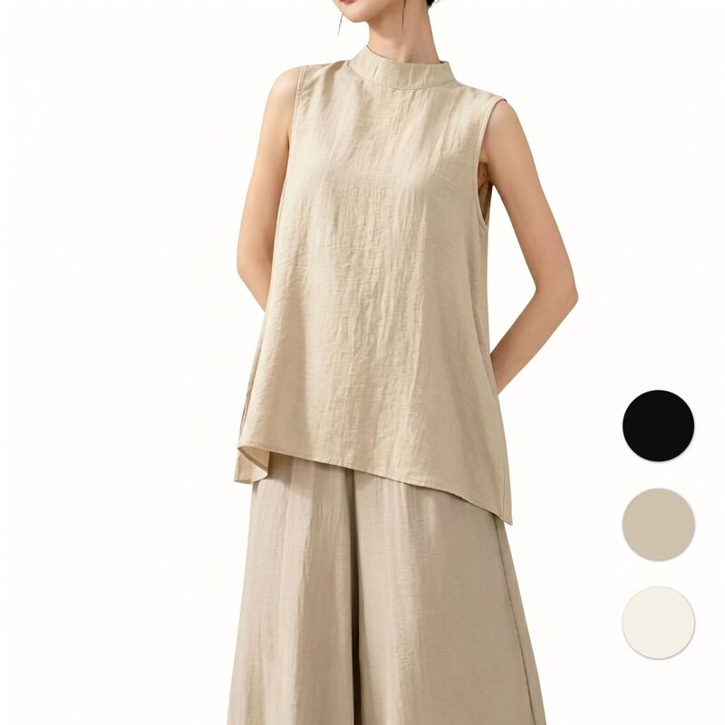 0403 0375 Summer New Slim-Fit Tencel Linen Sleeveless Top Set 0403 0375 Summer New Slim-Fit Tencel Linen Sleeveless Top Set