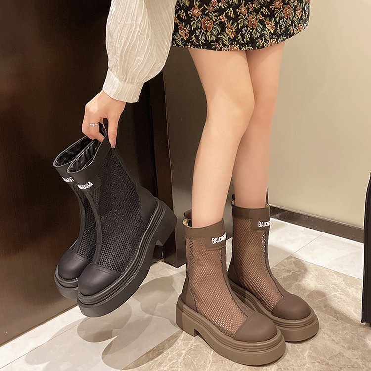 Hollow-Out Martin Boots for Women 2026 New Summer Thin Mesh Thick-Soled Short Boots for Petite Women Breathable Mesh Sandals