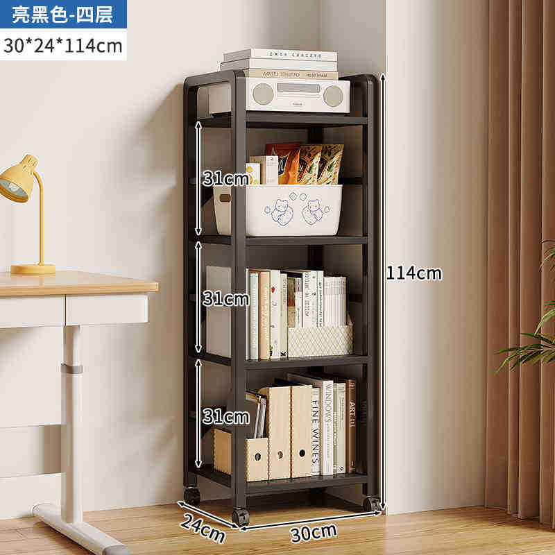 Estantería simple piso multi-capa de almacenamiento de hierro estrecha costura escritorio lateral móvil pequeña estantería estante