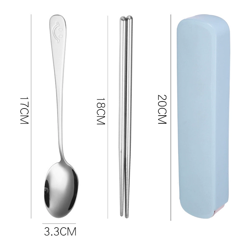 Portable 304 Stainless Steel Tableware Set, Spoon Chopsticks Fork, 3‑Piece with Storage Case