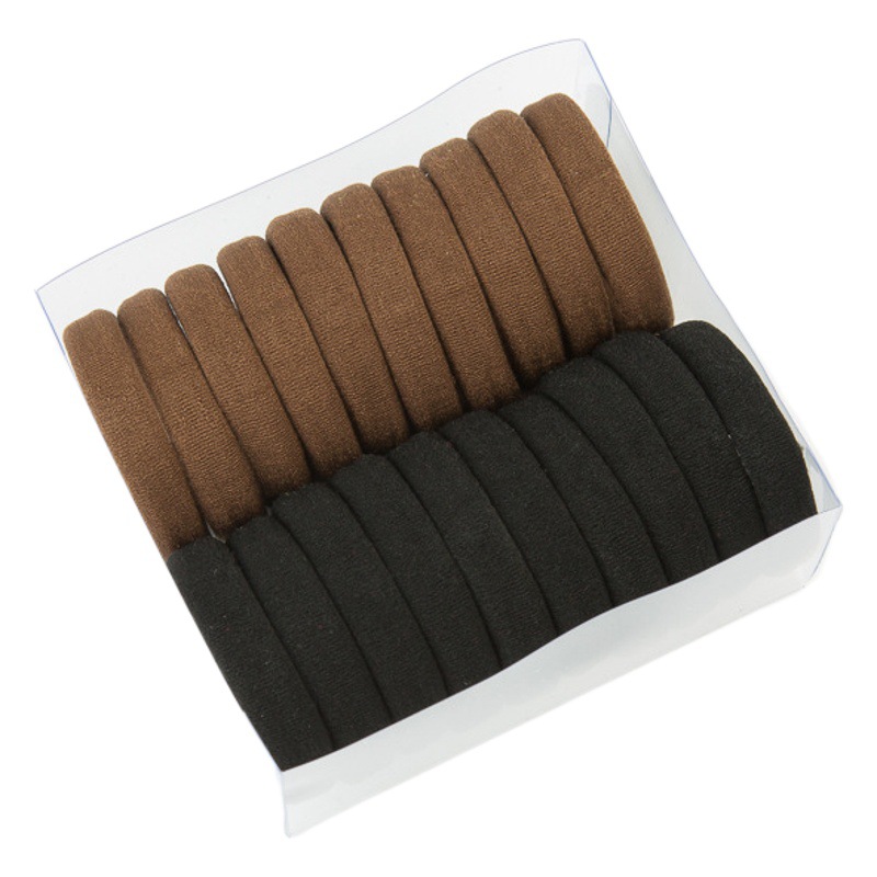 20 bandas para el cabello en caja Banda de goma elástica alta negra Anillo de toalla sin costura Cuerda de pelo elástica gruesa de alta cubierta de cuero simple Cuerda de pelo