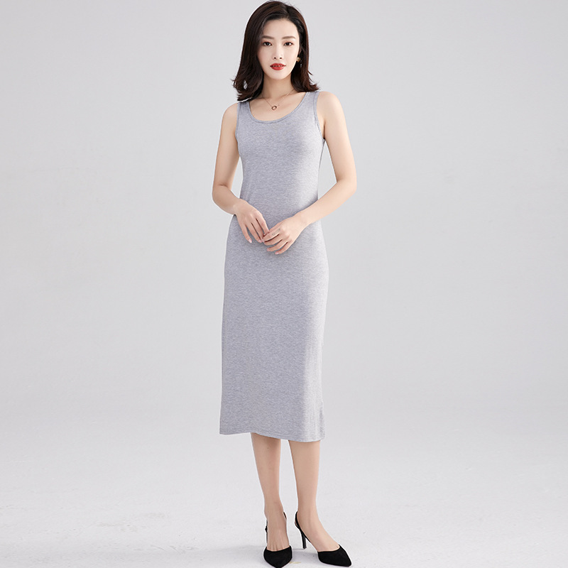 2025连衣裙吊带裙韩版高个子背心时尚无袖圆领显瘦中长裙秋季女装|undefined