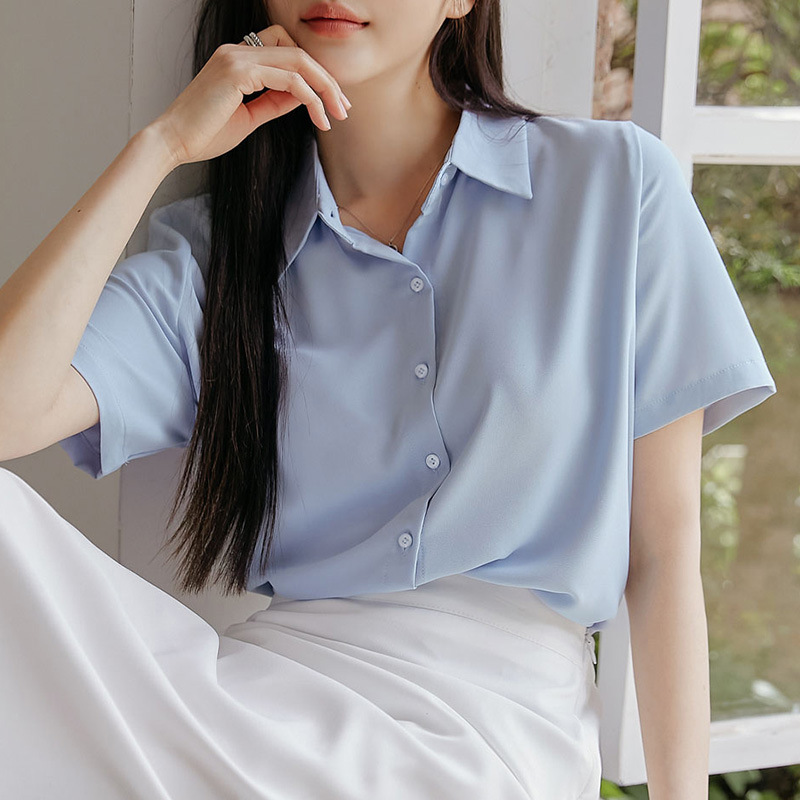 法式复古通勤时尚短袖衬衫女夏季新款高级感小香风简约上衣ins|undefined