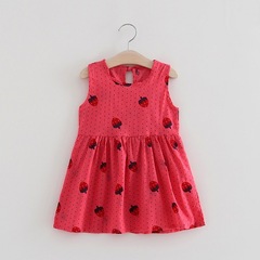 Summer New Women's Children Dress Children Korean Style Sleeveless Printed Dress Women's Children Cotton Linen Strawberry Backless Dress
