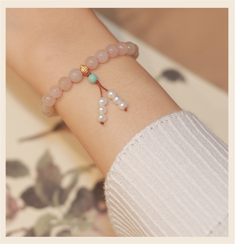 Rosa Armband Jade Luxus Edelsteine Jadeit Schmuck Für Frauen Elastische Seil Natürliche Strang Hand Schmuck Geschenk Frauen Großhandel – Detail 7