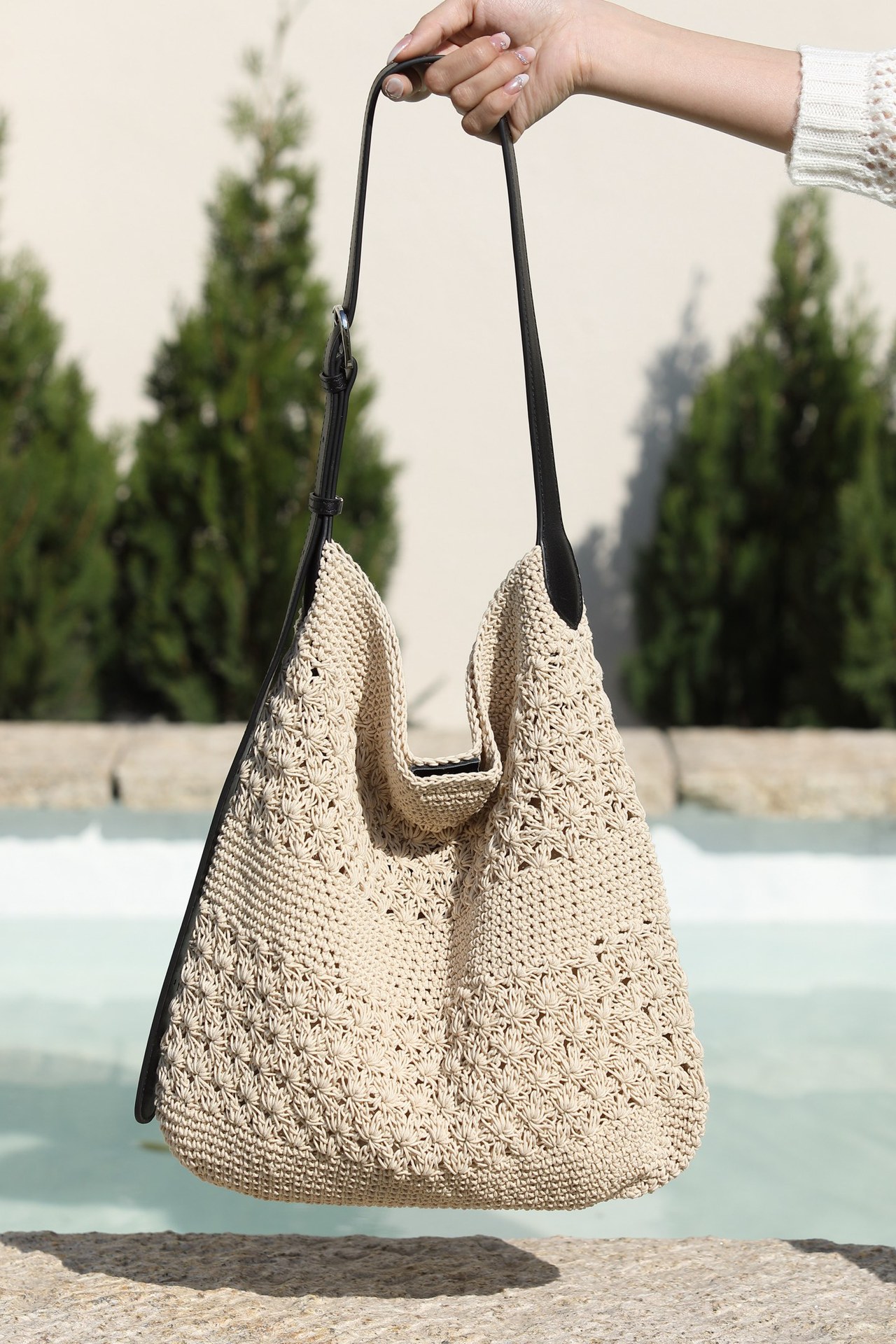 Summer Best-Seller Woven Cotton Tote Bag 2026 New Vacation Knit Shoulder Bag Large Capacity Commuter Tote - Thumbnail 6