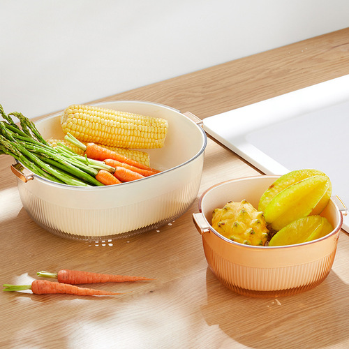 Self-designed light luxury double-layer drain basket, vegetable basket, cross-border internet celebrity kitchen vegetable and fruit basket