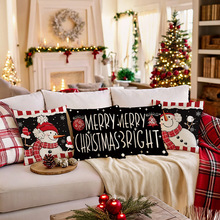 2025圣诞字母印花抱枕套跨境装饰仿亚麻沙发靠枕套卧室床头靠垫套