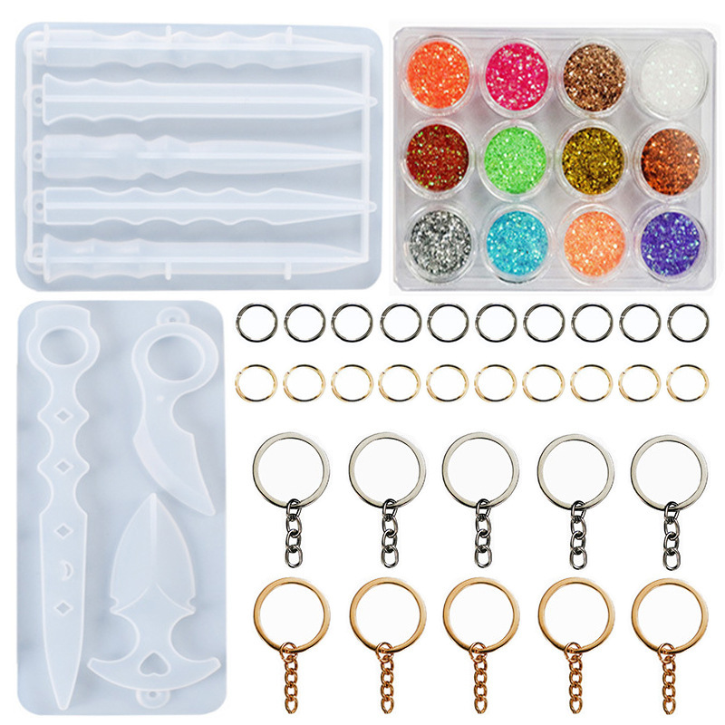 Cross-border hot defense self-defense key chain silicone mold set DIY crystal glue pendant resin mold
