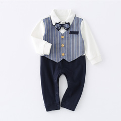 Baby harem spring and autumn gentleman jumpsuit bow tie harem small dress baby 100-day-old dress crawling suit