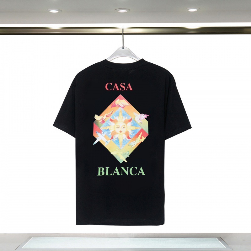 国境を越えた貿易カサブランカ春夏新作カラーメッシュプリントCASAユニセックス半袖Tシャツ|undefined