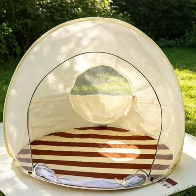 Convenient Quick-Open Beach Tent, Outdoor Avtomobil dam çadırları - milky-white-stripes-60-with-mesh-3-4-people
