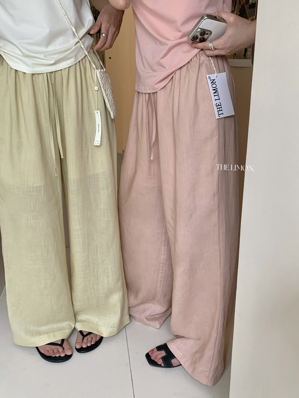 Quần culottes nữ ống rộng cạp cao vải linen phối lyocell mỏng nhẹ mùa hè — màu sắc, màu hồng, màu trắng, màu xám chi tiết 29