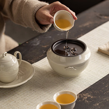 明泉茶斋中式定窑白茶洗陶瓷茶渣缸水盂带盖家用盖碗茶壶废水缸建