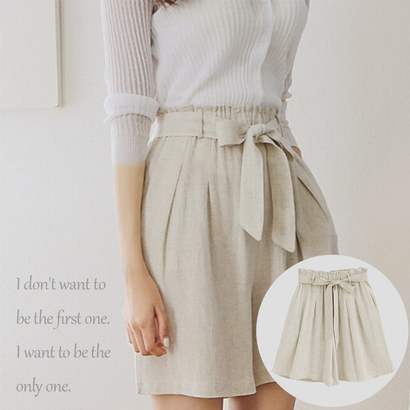 Korean-Style Tencel Linen Loose-Fitting Casual Knee-Length Pants with Bow Elastic Waistband 100kg Cotton-Linen Plus-Size Mid-Length Pants